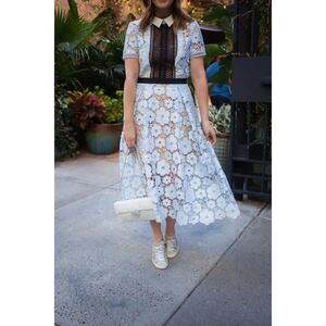 Self-Portrait Flower Garden Guipure Lace Dress in Light Blue Size US 4 Fairy